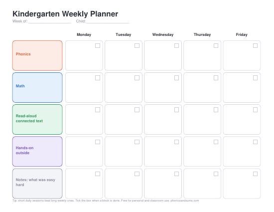 Weekly planner preview