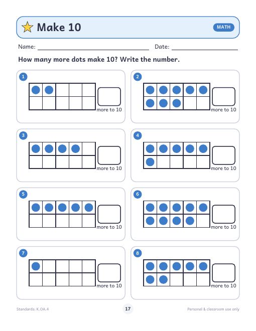 Make 10 worksheet preview