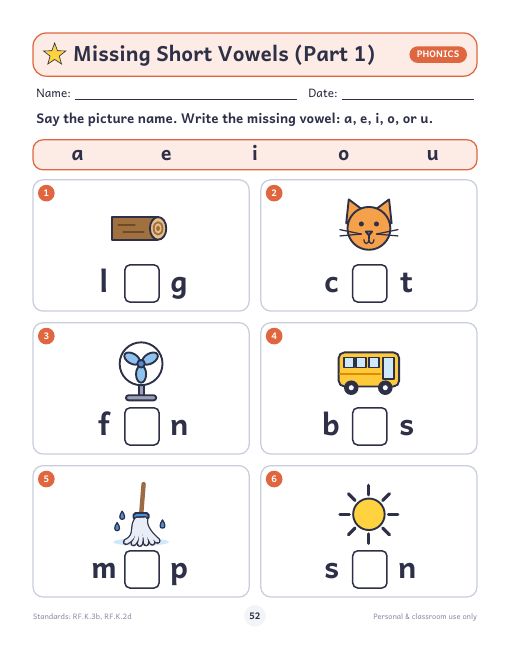Missing short vowels worksheet preview