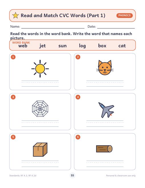 Read and match CVC words worksheet preview